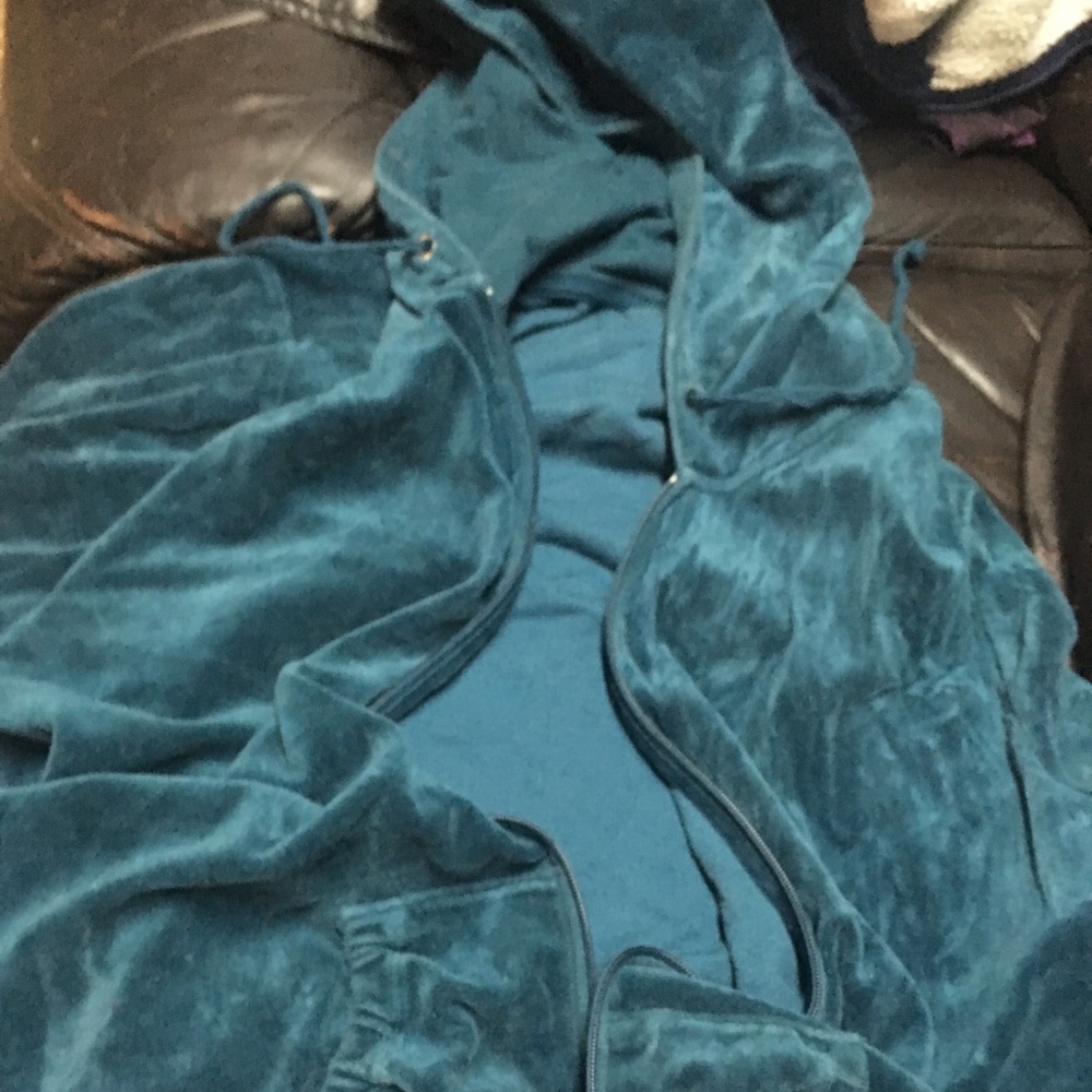 Blue velvet zip up hoodie